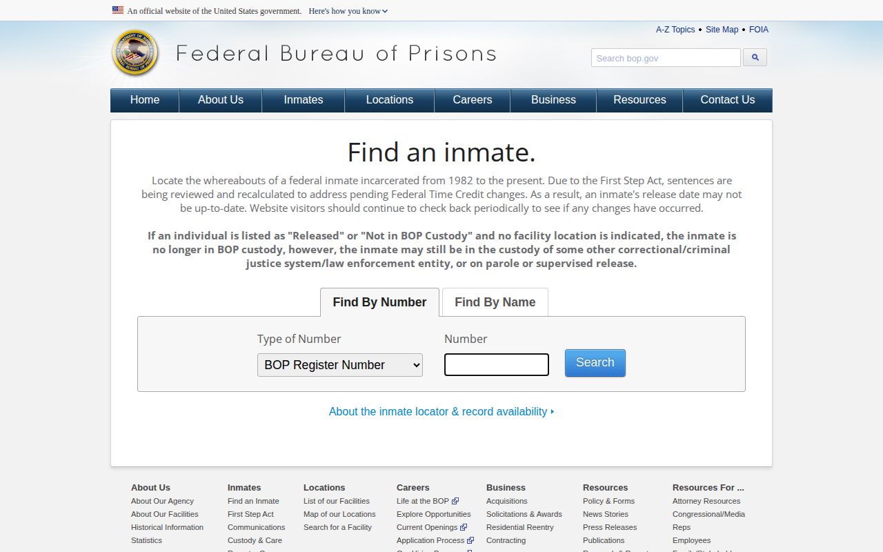 Lancaster County federal released person BOP locator
