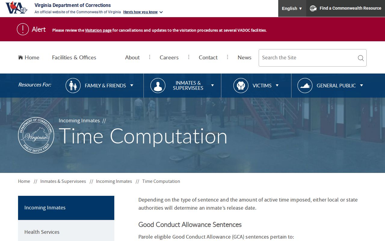 Virginia time computation rules for a Lancaster County inmate release date